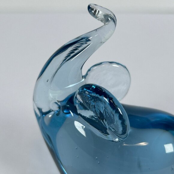 Vintage Blue Elephant Art Glass Paperweight | Hand Blown Trunk Up Figurine - Picture 3 of 8